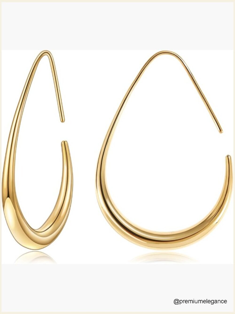 Teardrop Hoop Earrings, 14K Gold Plated Pull Through Oval Hoops for Women